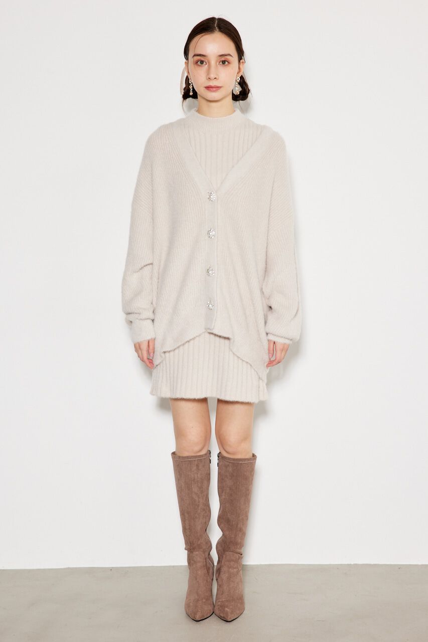 rienda「ビジュー釦カーデミニSET Knit OP」|ワンピース|