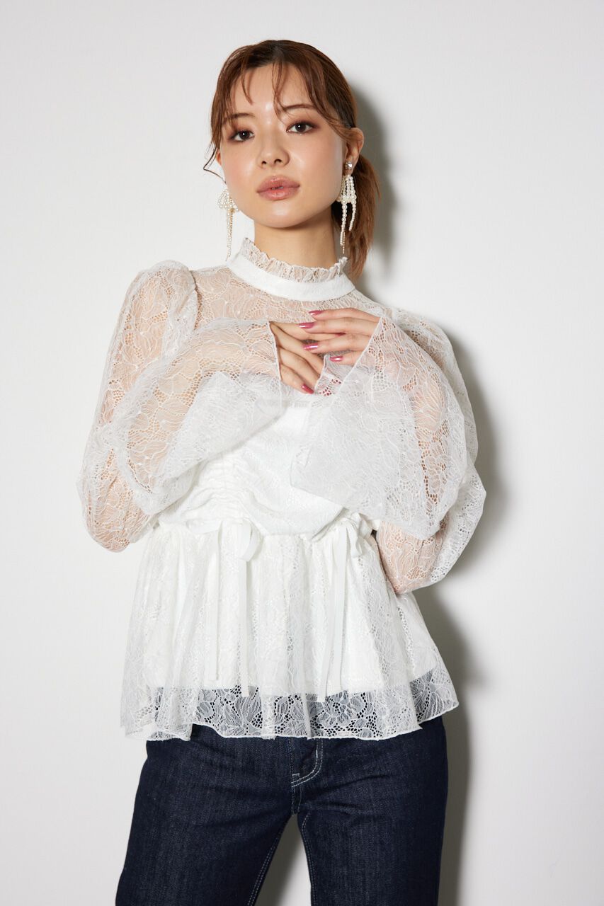 rienda「コルセット風シャーリングレースブラウス」|シャツ・ブラウス|
