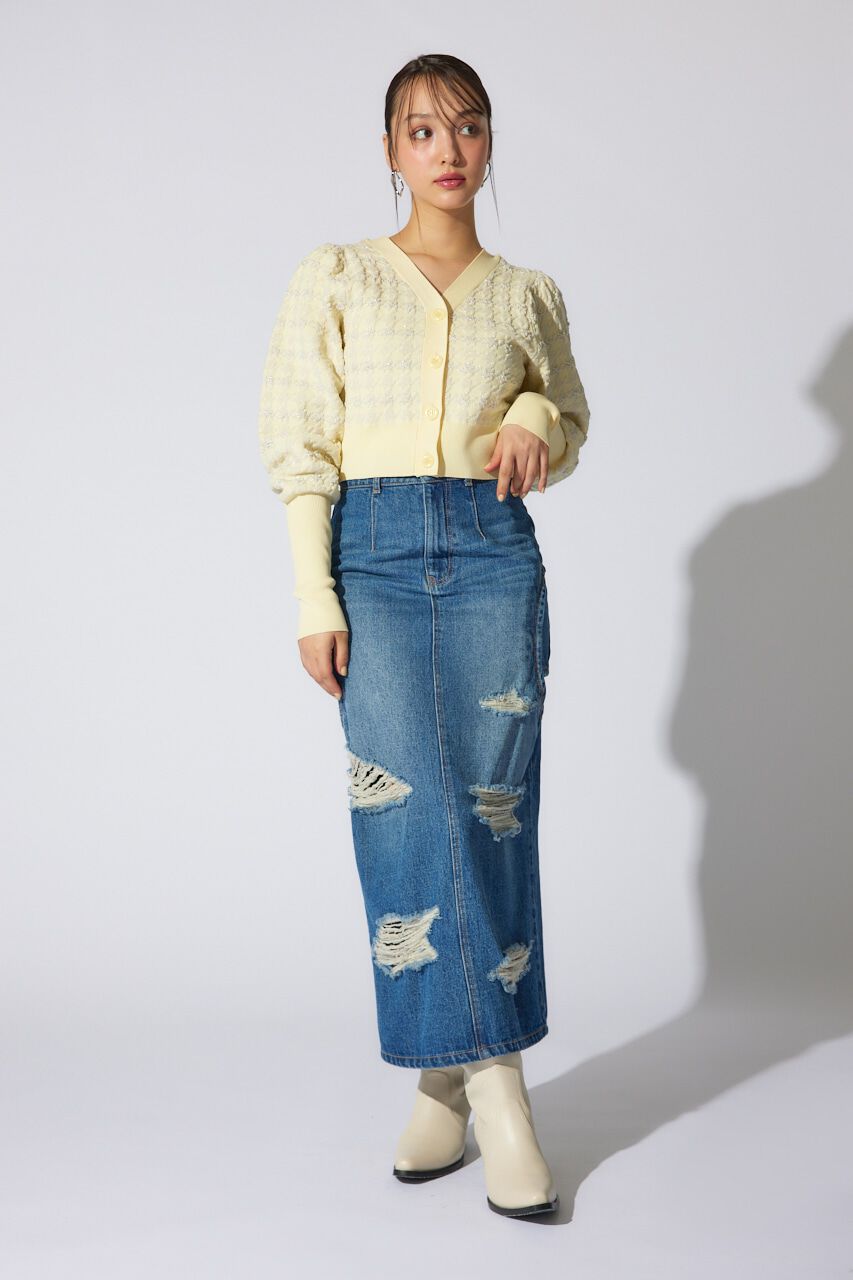 rienda「2WAYチェックパターンニットカーディガントップス」|ニット・セーター|