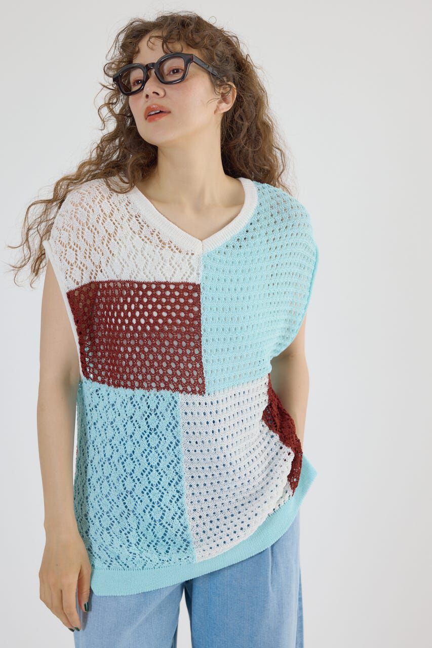 RODEO CROWNS「2WAY パッチワークニットベスト」|タンクトップ|Multi_1