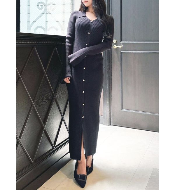 RESEXXY「ポロニットタイトワンピース」|ワンピース|ブラック