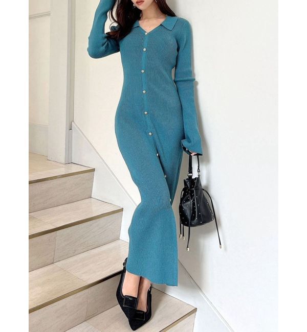 RESEXXY「ポロニットタイトワンピース」|ワンピース|ブルー