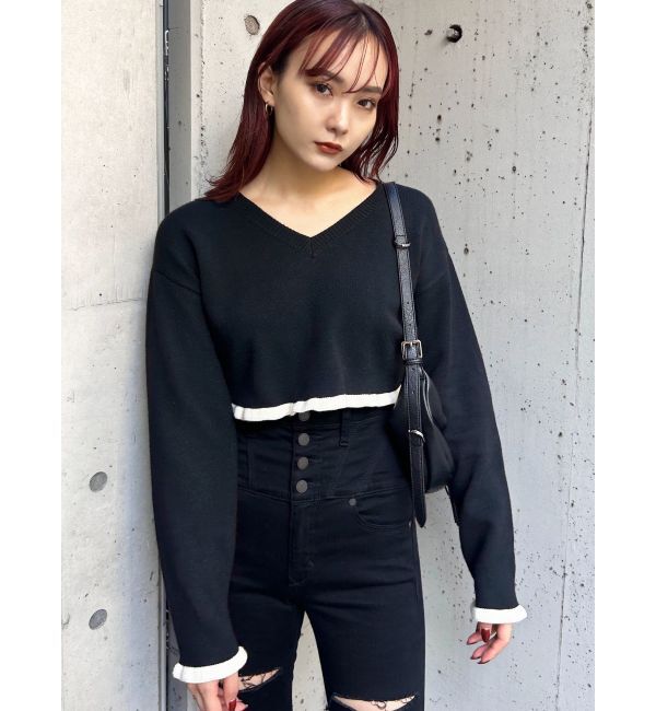 EMODA「Vネックフリルショートニット」|ニット・セーター|