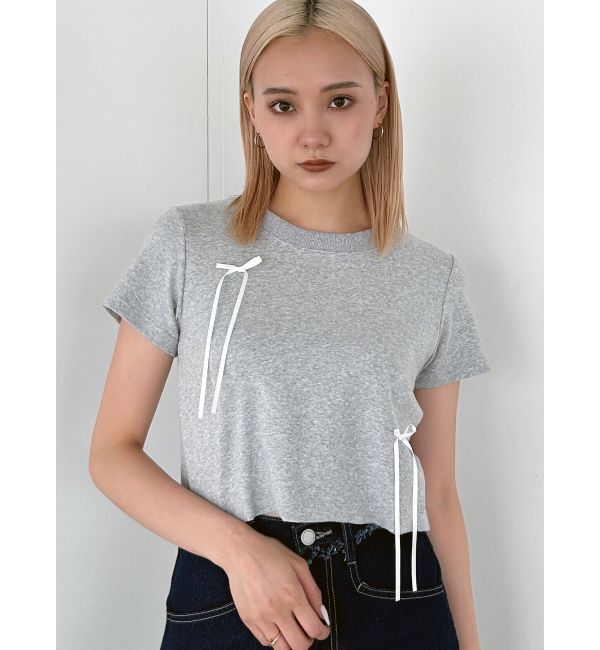 EMODA「ポイントリボンTシャツ」|Tシャツ・カットソー|グレー