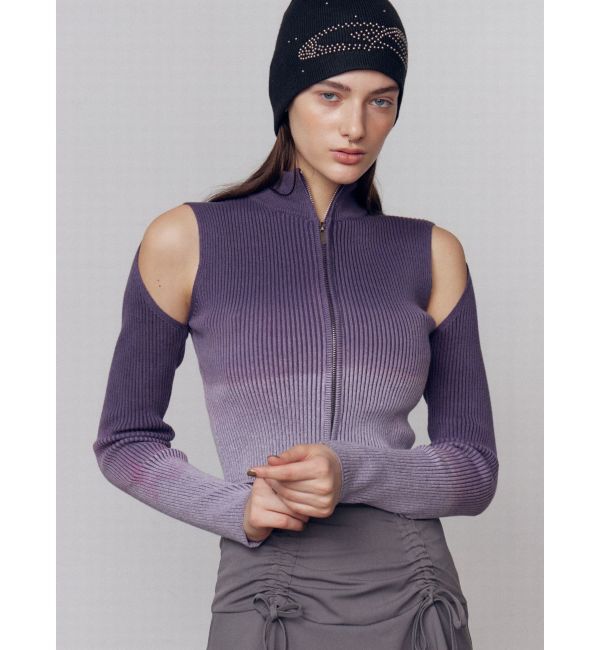 EMODA「グラデーションリブジップニット」|ニット・セーター|パープル