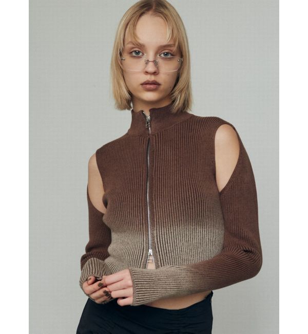 EMODA「グラデーションリブジップニット」|ニット・セーター|ブラウン