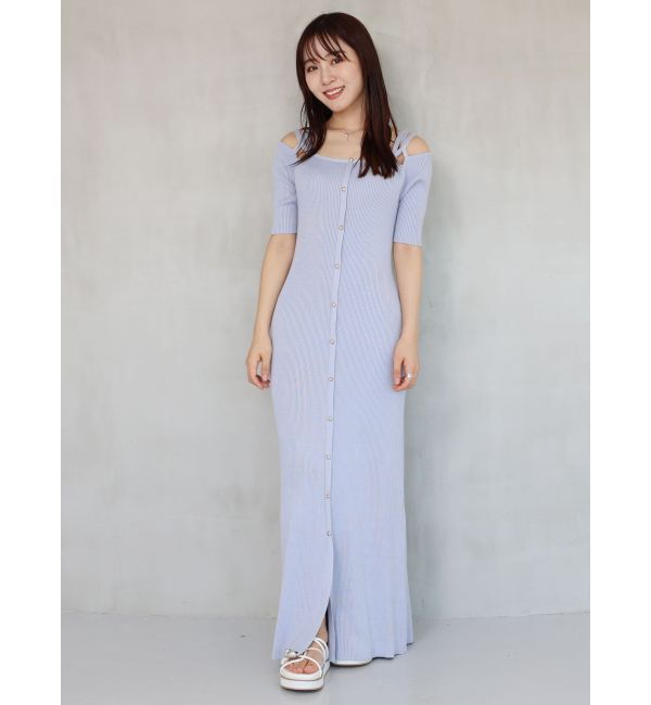 MERCURYDUO「2WAYナローストラップ釦付きニットワンピース」|ワンピース|