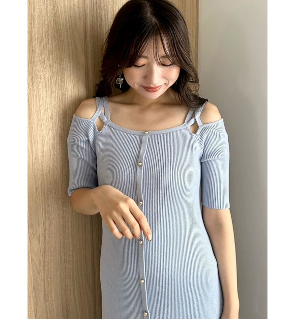 MERCURYDUO「2WAYナローストラップ釦付きニットワンピース」|ワンピース|