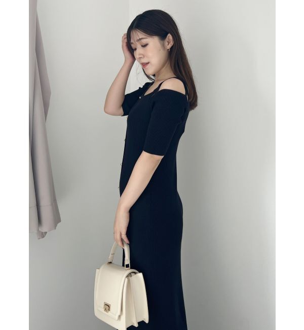 MERCURYDUO「2WAYナローストラップ釦付きニットワンピース」|ワンピース|