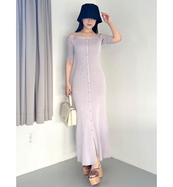 MERCURYDUO「2WAYナローストラップ釦付きニットワンピース」|ワンピース|