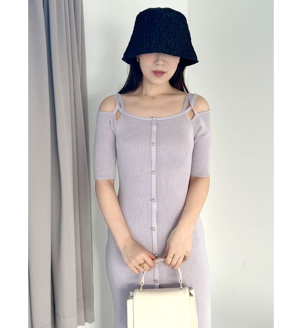MERCURYDUO「2WAYナローストラップ釦付きニットワンピース」|ワンピース|
