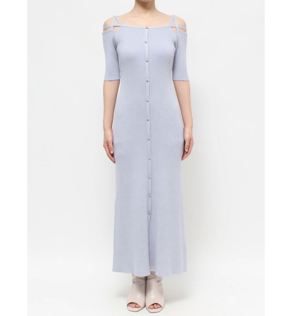 MERCURYDUO「2WAYナローストラップ釦付きニットワンピース」|ワンピース|