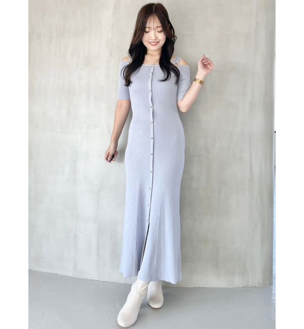 MERCURYDUO「2WAYナローストラップ釦付きニットワンピース」|ワンピース|