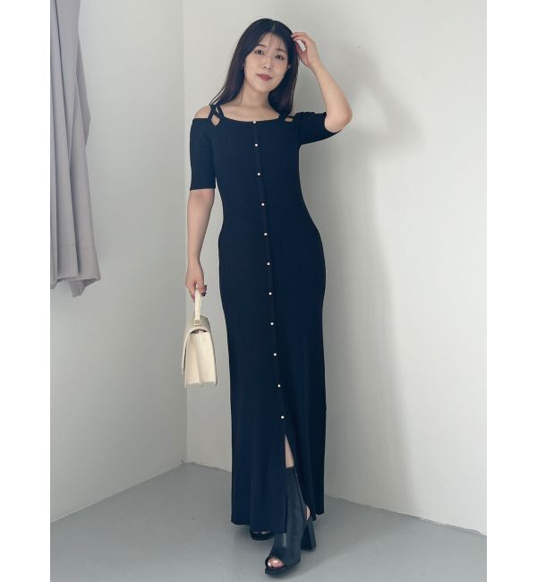 MERCURYDUO「2WAYナローストラップ釦付きニットワンピース」|ワンピース|ネイビー