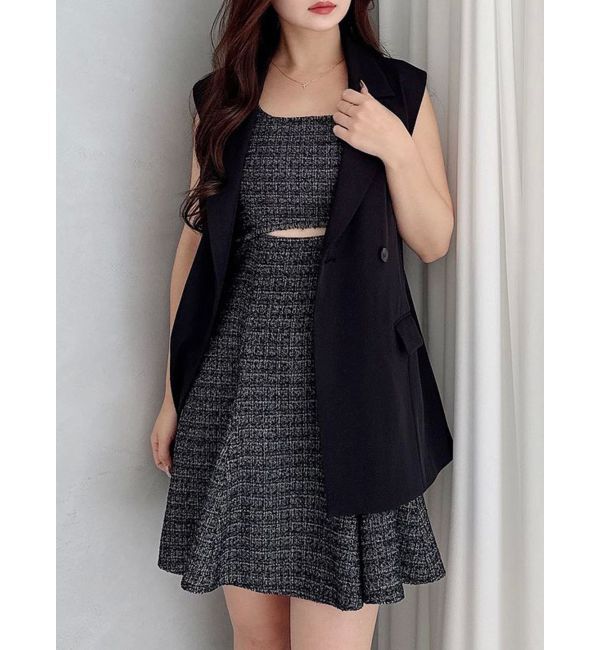 MERCURYDUO「カットアウトツイードミニマーメイドワンピース」|ワンピース|