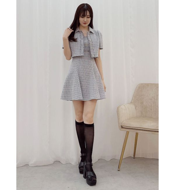 MERCURYDUO「カットアウトツイードミニマーメイドワンピース」|ワンピース|