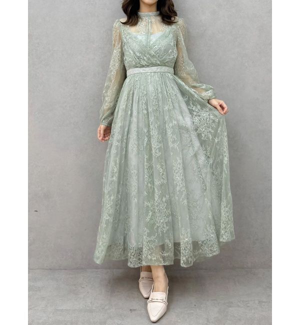 MERCURYDUO「レースギャザーフレアワンピース」|ワンピース|グリーン