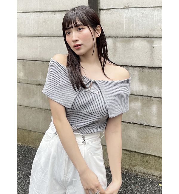 MURUA「オフショルチャイナボタンニット」|ニット・セーター|