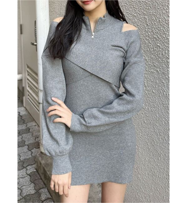 MURUA「カシュクールZIPニットワンピース」|ワンピース|グレー