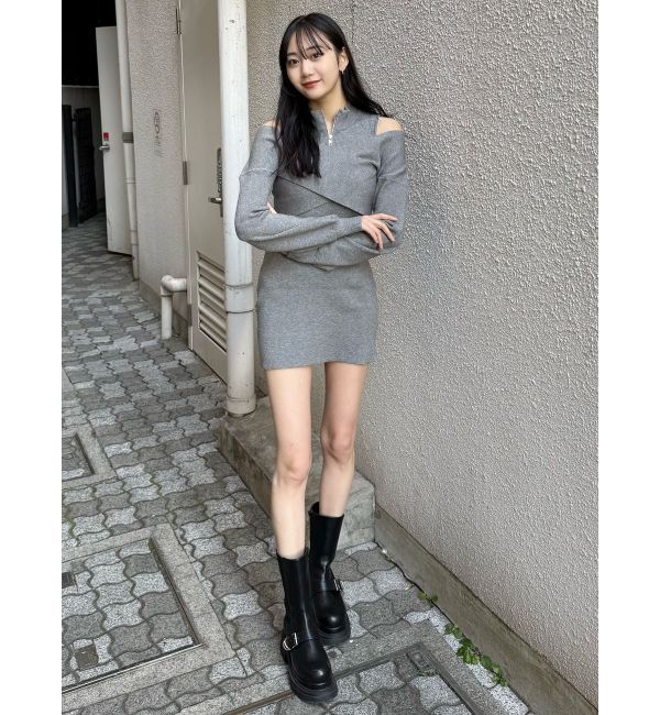 MURUA「カシュクールZIPニットワンピース」|ワンピース|