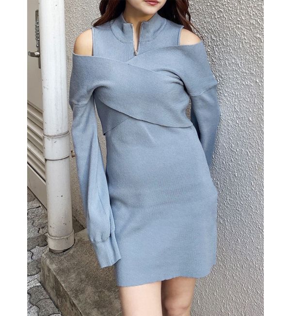 MURUA「カシュクールZIPニットワンピース」|ワンピース|ブルー