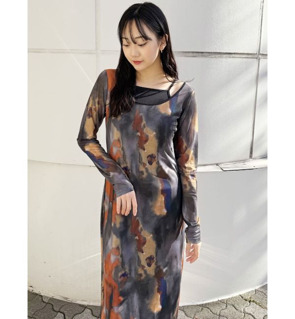 MURUA「レイヤードパターンシアーワンピース」|ワンピース|
