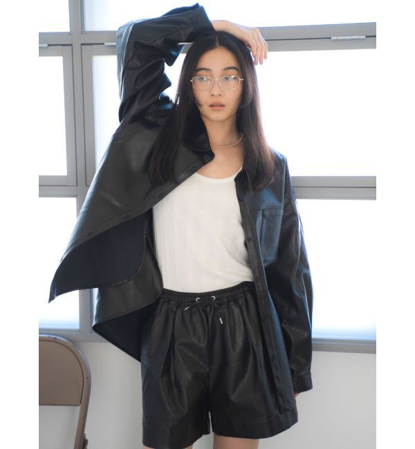 Ungrid「スリーブデザインフェイクレザーシャツ」|シャツ・ブラウス|