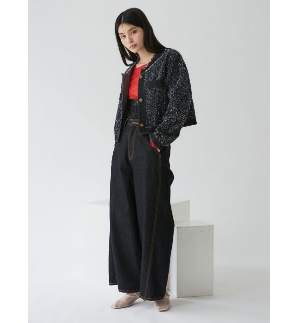 LAGUNAMOON「ツイードライクノーカラーデニムジャケット」|デニムジャケット|