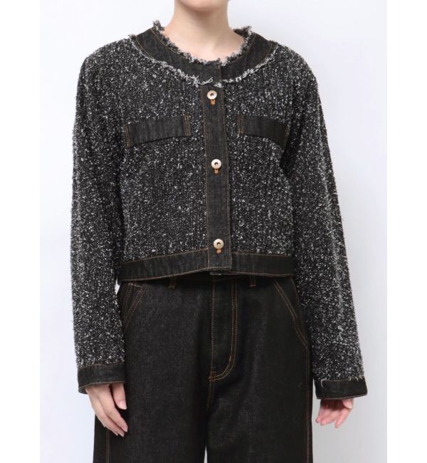 LAGUNAMOON「ツイードライクノーカラーデニムジャケット」|デニムジャケット|