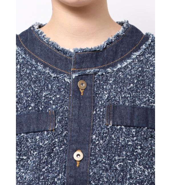 LAGUNAMOON「ツイードライクノーカラーデニムジャケット」|デニムジャケット|