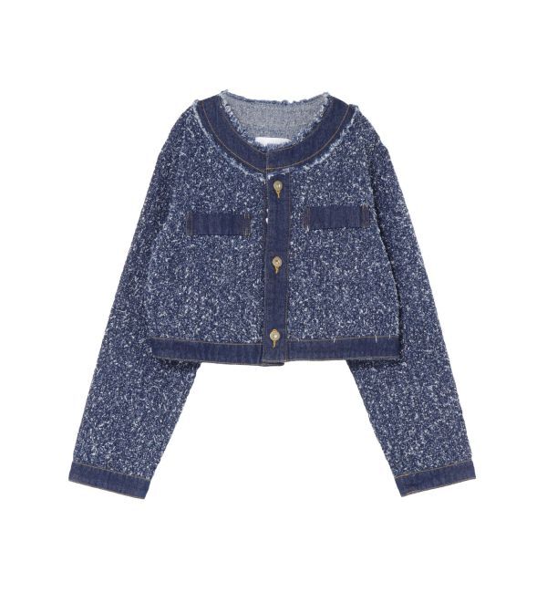 LAGUNAMOON「ツイードライクノーカラーデニムジャケット」|デニムジャケット|ブルー