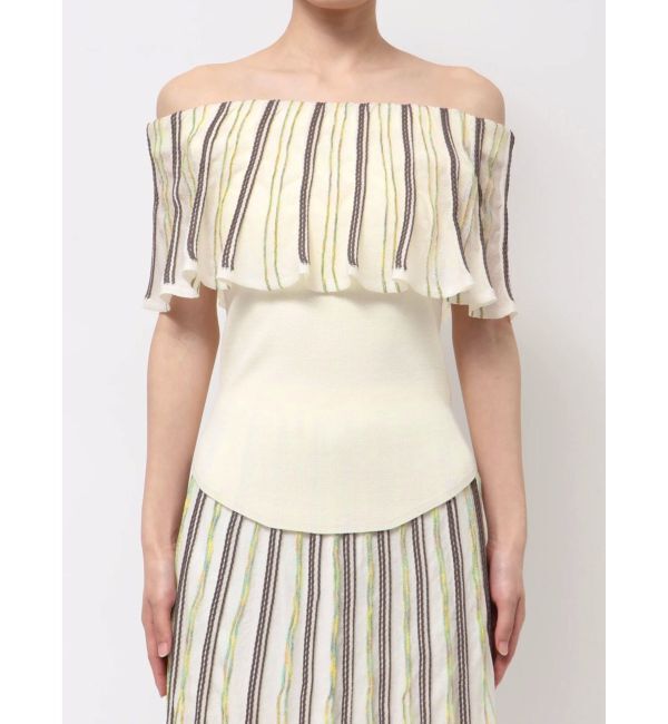 LAGUNAMOON「MIXストライプオフショルニットトップス」|ニット・セーター|