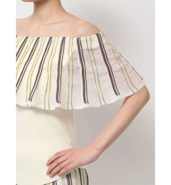 LAGUNAMOON「MIXストライプオフショルニットトップス」|ニット・セーター|