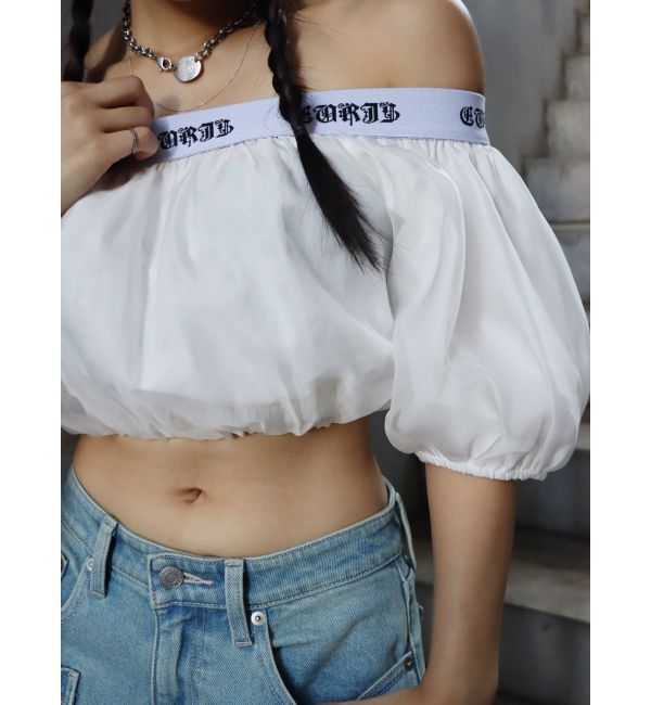 EVRIS「ロゴラインオフショルトップス」|シャツ・ブラウス|ホワイト