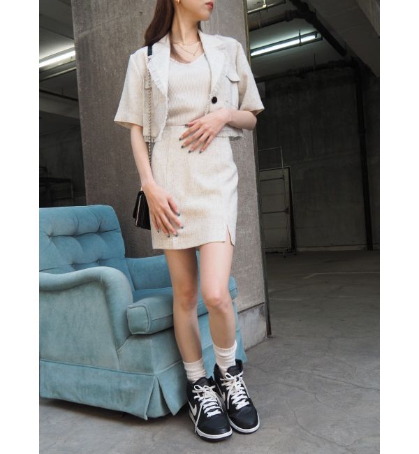 EVRIS「ハーフスリーブフリンジジャケット【セットアップ着用可能】」|テーラードジャケット|