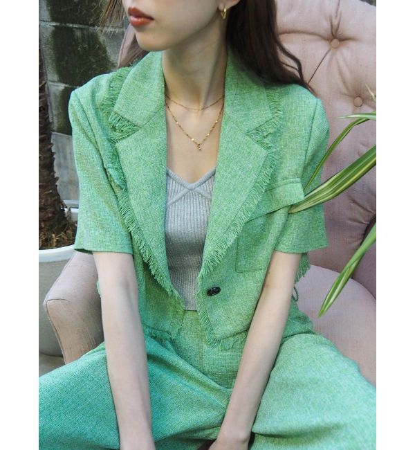 EVRIS「ハーフスリーブフリンジジャケット【セットアップ着用可能】」|テーラードジャケット|