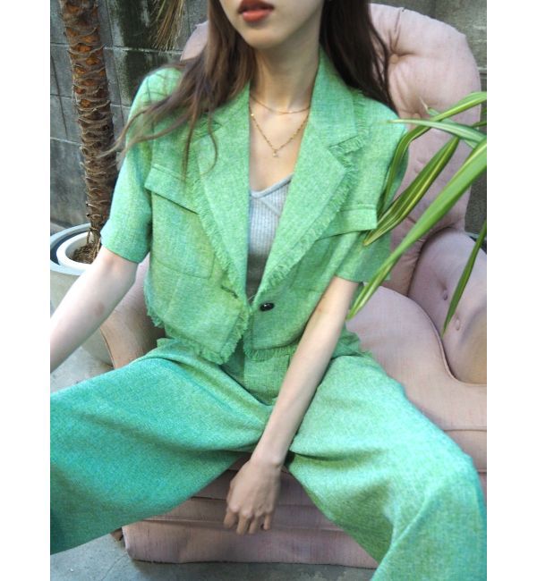 EVRIS「ハーフスリーブフリンジジャケット【セットアップ着用可能】」|テーラードジャケット|