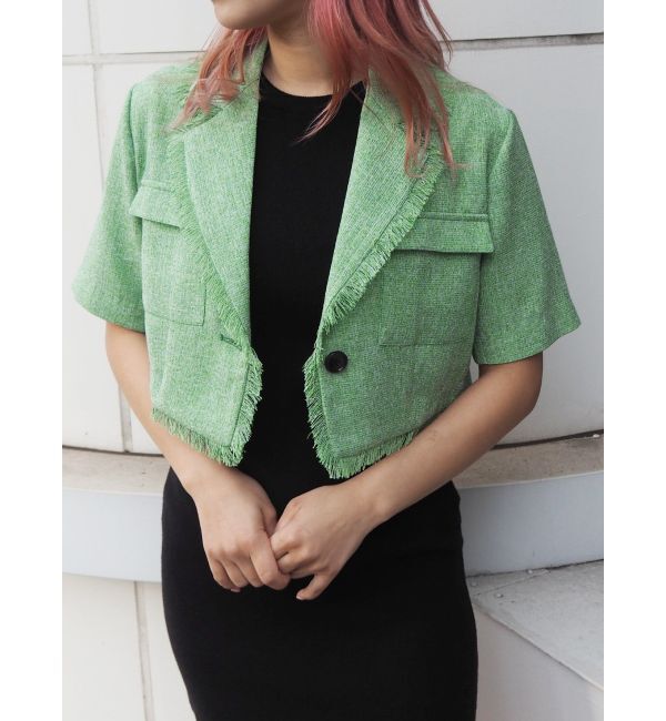 EVRIS「ハーフスリーブフリンジジャケット【セットアップ着用可能】」|テーラードジャケット|