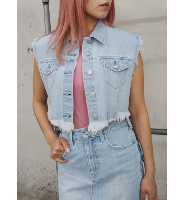 EVRIS「フリンジデザインデニムショートベスト」|デニムジャケット|