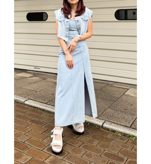 EVRIS「フリンジデザインデニムショートベスト」|デニムジャケット|