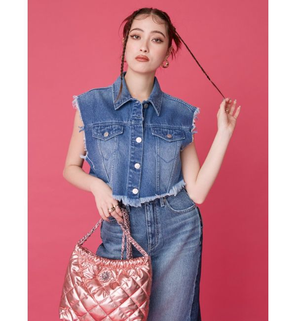 EVRIS「フリンジデザインデニムショートベスト」|デニムジャケット|
