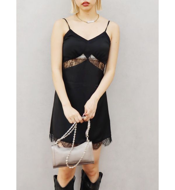 EVRIS「レースドッキングサテンミニワンピース」|ワンピース|