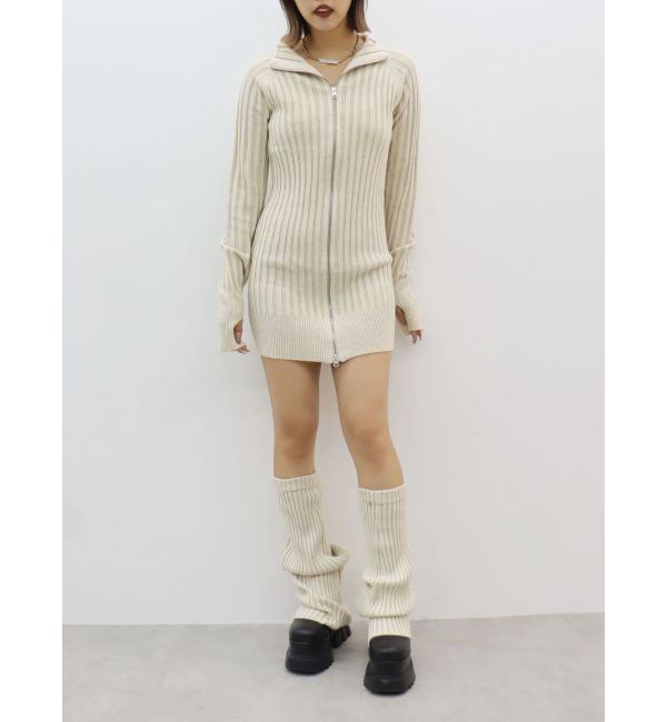 EVRIS「プレーティングリブダブルZIPニットワンピース」|ワンピース|