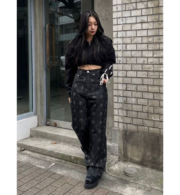 EVRIS「モノグラムシンプルワイドデニムパンツ」|デニム|