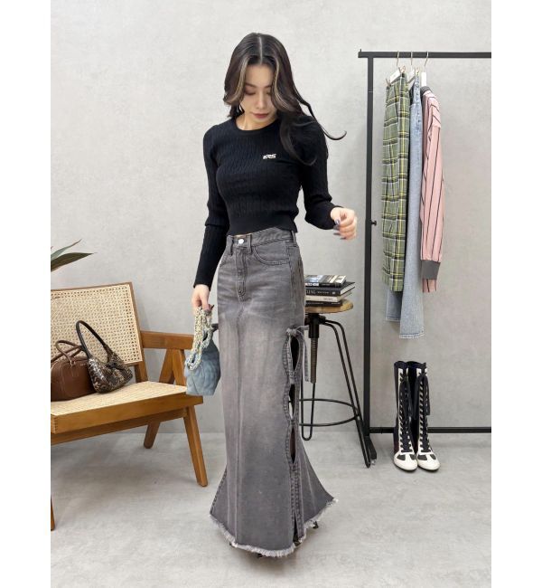 EVRIS「ワンポイントバックオープンケーブルニット」|ニット・セーター|