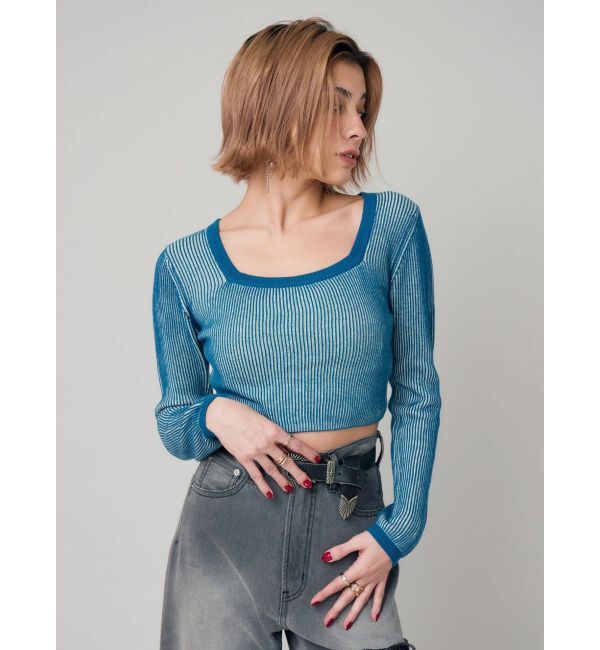 EVRIS「プレーティングリンガースクエアネックニットトップス」|ニット・セーター|