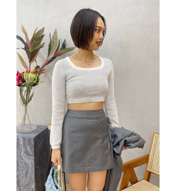 EVRIS「プレーティングリンガースクエアネックニットトップス」|ニット・セーター|