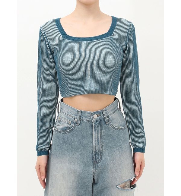 EVRIS「プレーティングリンガースクエアネックニットトップス」|ニット・セーター|