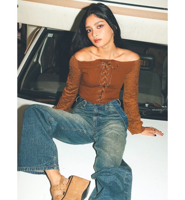 EVRIS「レースコンビオフショルトップス」|Tシャツ・カットソー|