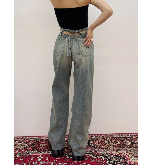 EVRIS「バックリボンワイドデニムパンツ」|デニム|